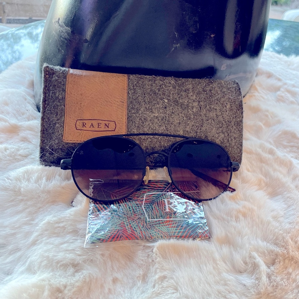 Anthropologie! RAEN Scripps Burl-wood and and black Metal Statement Sunglasses